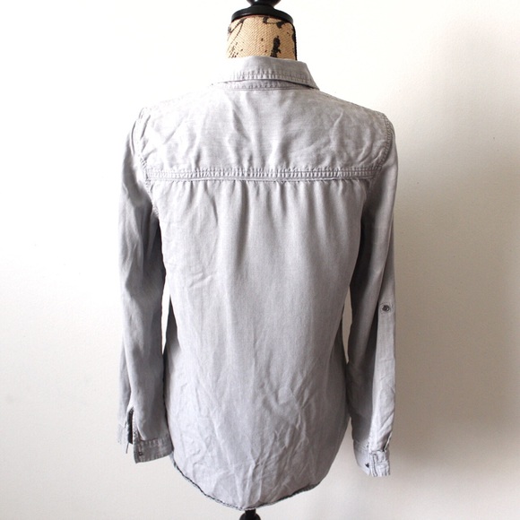 Zara Basic Z1975 Denim Small Grey Long Sleeve Button Down Top - Picture 2 of 9